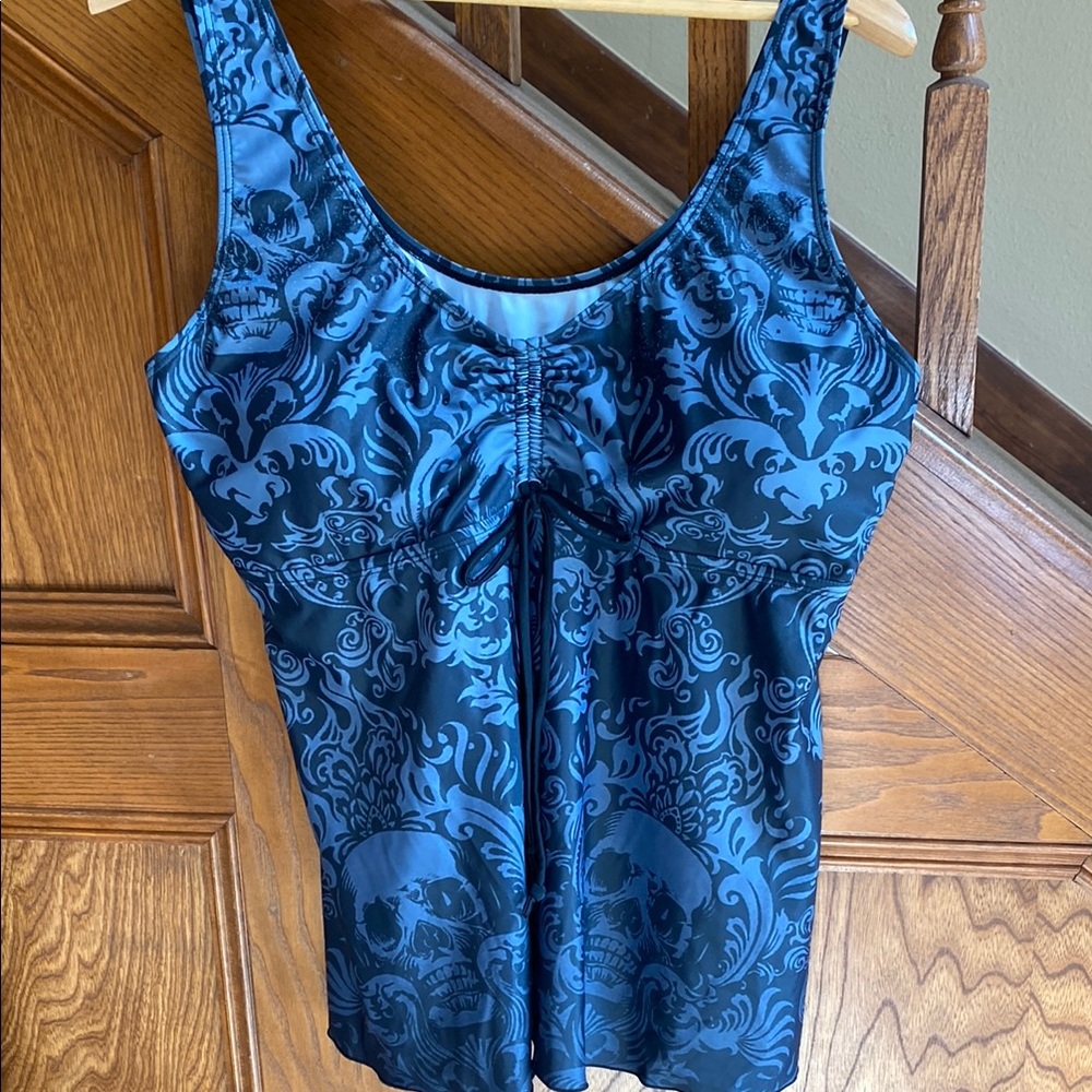 Bluish Black Gothic Tankini Swim Top